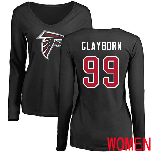 Atlanta Falcons Black Women Adrian Clayborn Name And Number Logo NFL Football #99 Long Sleeve T Shirt->nfl t-shirts->Sports Accessory